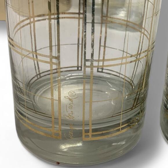 Georges Briones Gold Tone Ice Bucket w 6 Mid Century Plaid Print Rocks Glasses - Picture 5 of 10